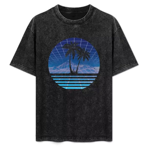 Synthwave Grid Tee — Retro 80s Palm